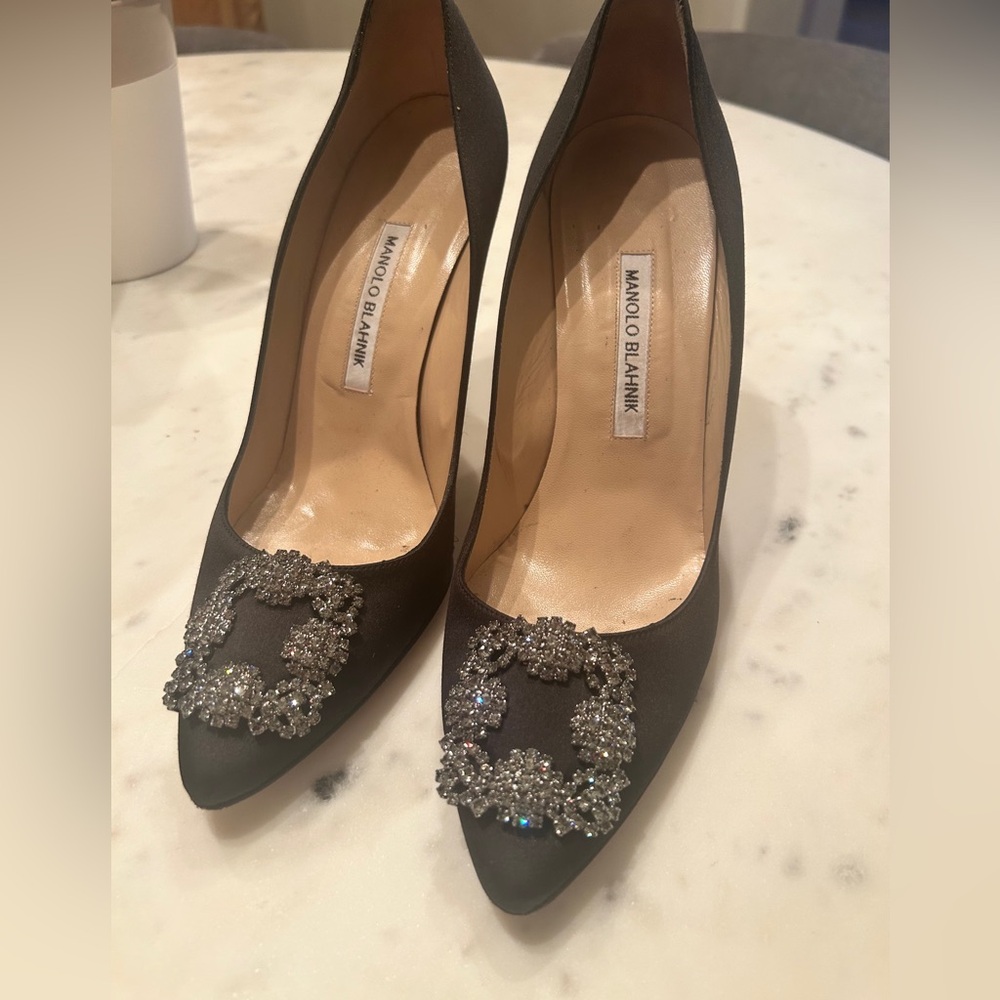 Manolo Blahnik Hangisi 105MM Embellished Satin Pumps